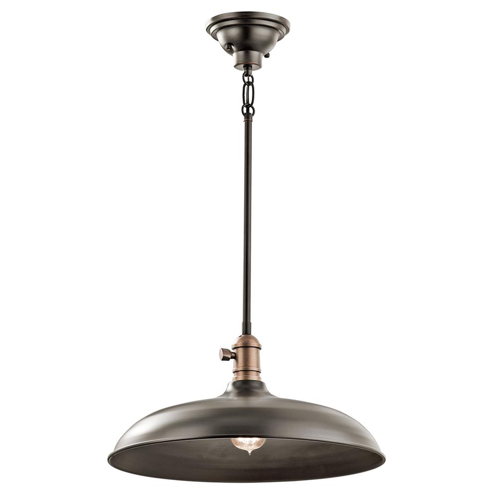 Kichler 42585OZ Cobson 8" 1 Light Convertible Pendant or Semi Flush Olde Bronze® with Natural Brass Accents in Olde Bronze®